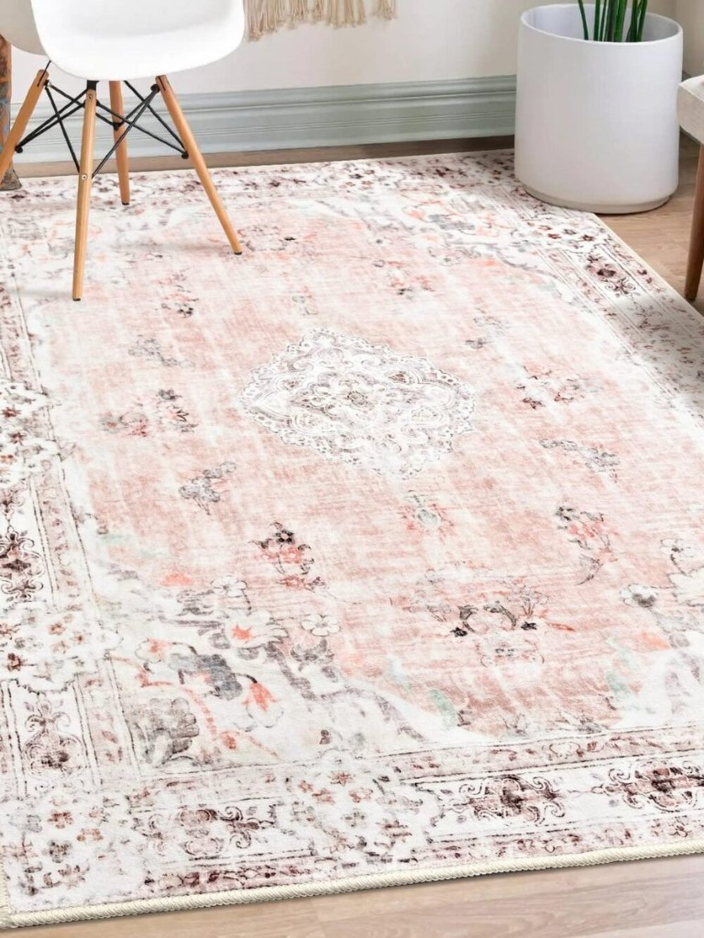Pink Rug 3x5 Washable,Boho Area Rugs Small Non Slip Low-Pile Floral